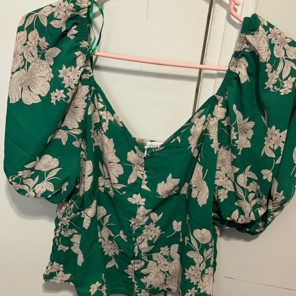 SHEIN Green Floral Blouse